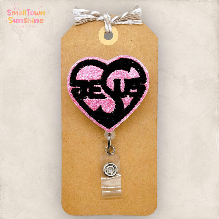 Jesus Heart Badge Reel, Christian Badge Reel, Nurse Badge Clip, Teacher Lanyard, Coworker Gift, Badge Top, Retractable ID Holder | GLITTER