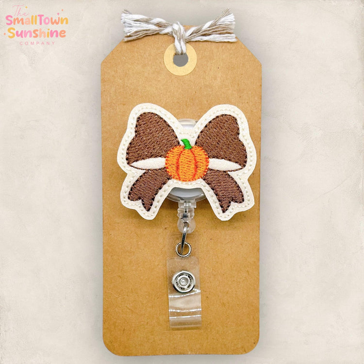 Coquette Pumpkin Badge Reel, Fall Badge Reel, Nurse Badge Clip, Teacher Lanyard, Coworker Gift, Badge Buddy, Retractable ID Holder | GLITTER