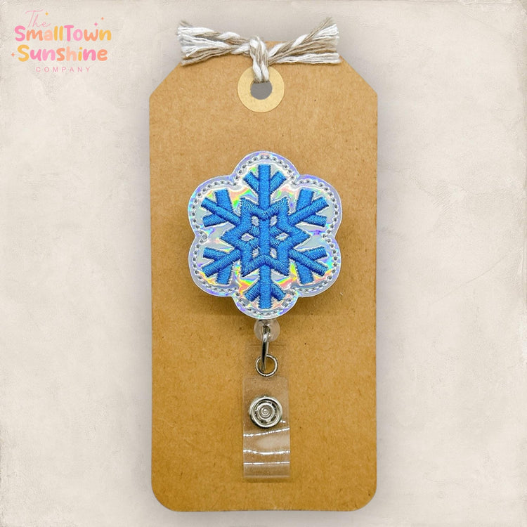 Blue & Silver Snowflake Badge Reel, Winter Badge Reel, Nurse Badge Clip, Teacher Lanyard, Coworker Gift, Name Tag, Retractable ID Holder