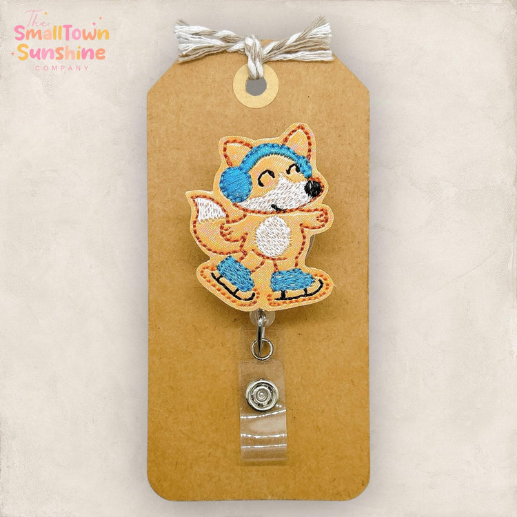 Skating Fox Badge Reel, Winter Badge Reel, Nurse Badge Clip, Teacher Lanyard, Coworker Gift, Name Tag, Badge Topper, Retractable ID Holder