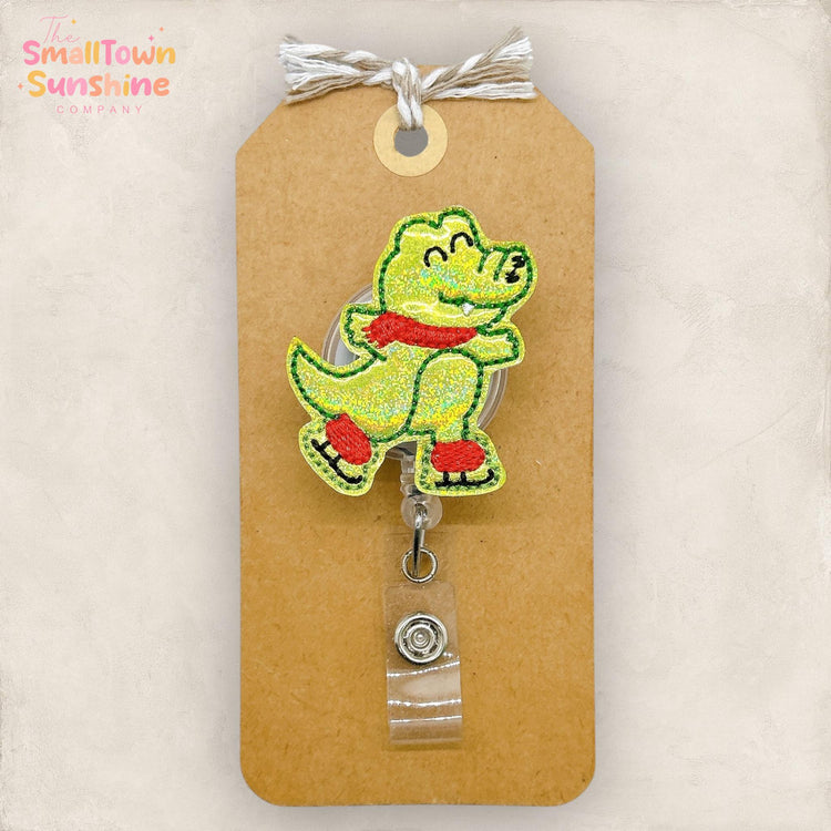 Skating Gator Badge Reel, Winter Badge Reel, Nurse Badge Clip, Teacher Lanyard, Coworker Gift, Name Tag, Badge Topper, Retractable ID Holder