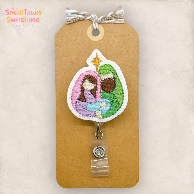 Holy Family Badge Reel, Christmas Nativity Badge Reel, Nurse Badge Clip, Teacher Lanyard, Coworker Gift, Retractable ID Holder | GLITTER