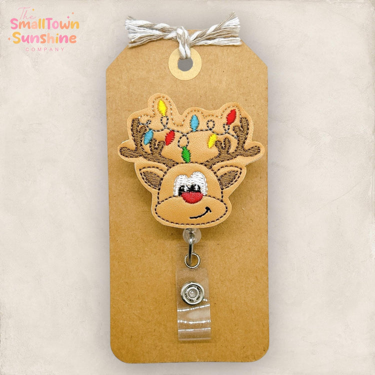Reindeer with Lights Badge Reel, Christmas Badge Reel, Nurse Badge Clip, Teacher Lanyard, Coworker Gift, Name Tag, Retractable ID Holder