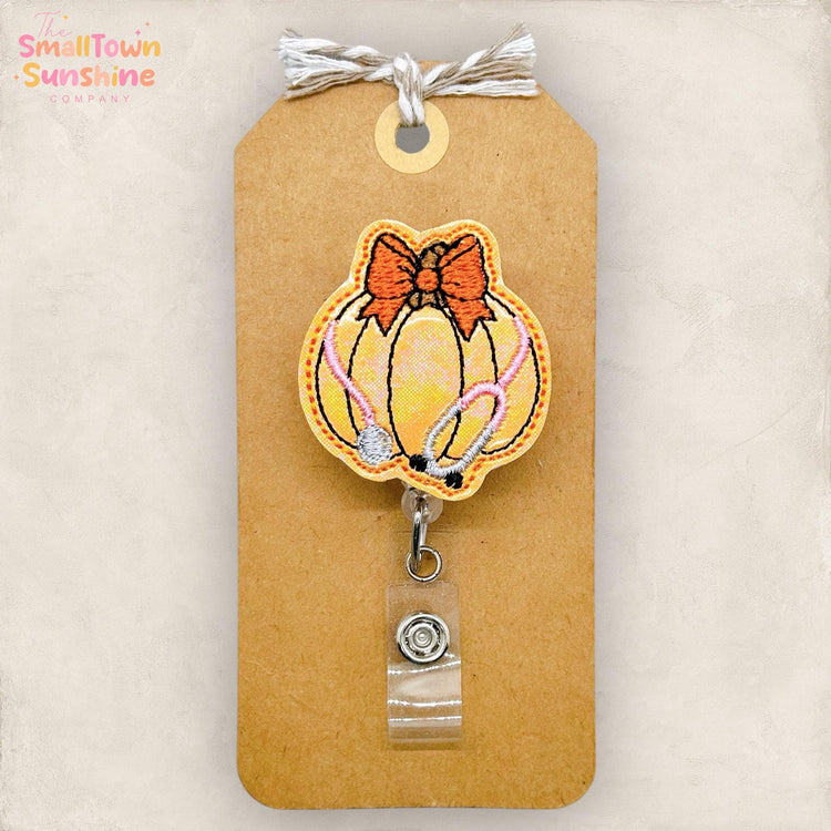 Stethoscope Pumpkin Badge Reel, Autumn Badge Reel, Registered Nurse Badge Clip, Teacher Lanyard, Name Tag, Topper, Retractable ID Holder