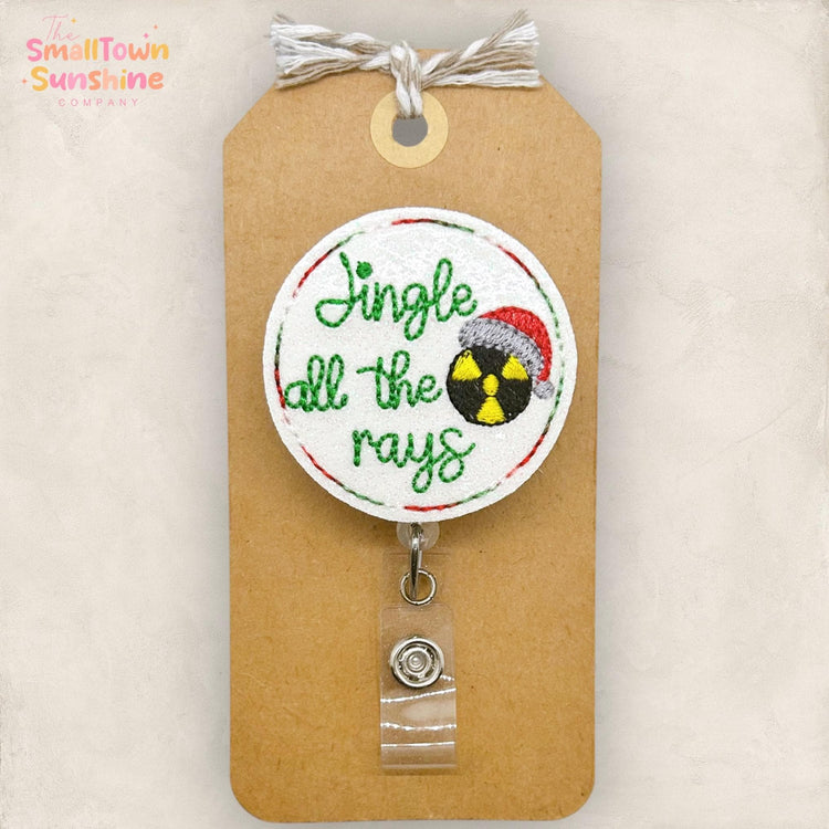 Jingle All the Rays Badge Reel, Radiologist Badge Reel, Rad Tech Name Tag, Medical Lanyard, Coworker Gift, Retractable ID Holder | GLITTER