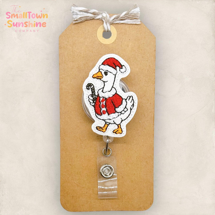 Santa Goose Badge Reel, Christmas Badge Reel, Nurse Badge Clip, Teacher Lanyard, Coworker Gift, Badge Buddy, Retractable ID Holder | GLITTER