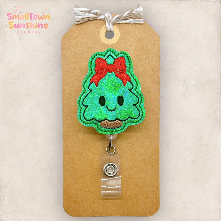 Christmas Tree Badge Reel, Tree with Bow Badge Reel, Nurse Badge Clip, Teacher Lanyard, Coworker Gift, Badge Topper, Retractable ID Holder