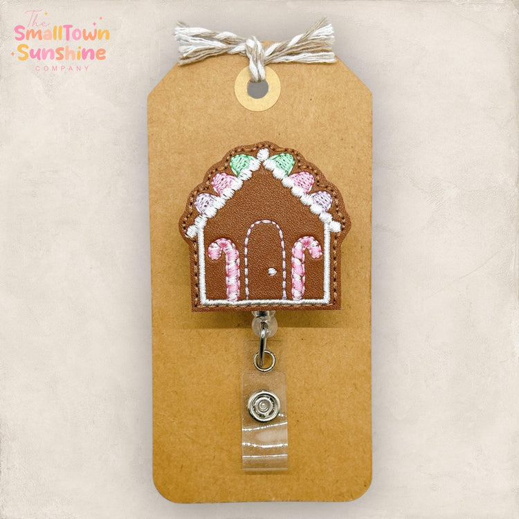 Gumdrop Gingerbread House Badge Reel, Christmas Name Tag, Nurse Badge Clip, Teacher Lanyard, Coworker Gift, Topper, Retractable ID Holder