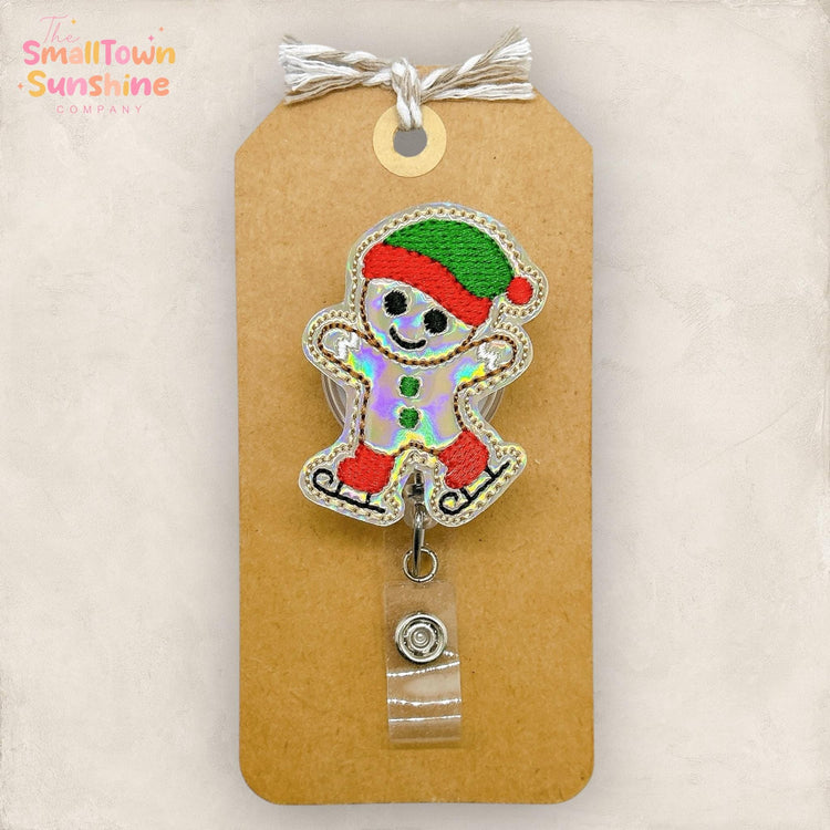 Skating Gingerbread Badge Reel, Christmas Badge Reel, Nurse Badge Clip, Teacher Lanyard, Coworker Gift, Name Tag, Retractable ID Holder