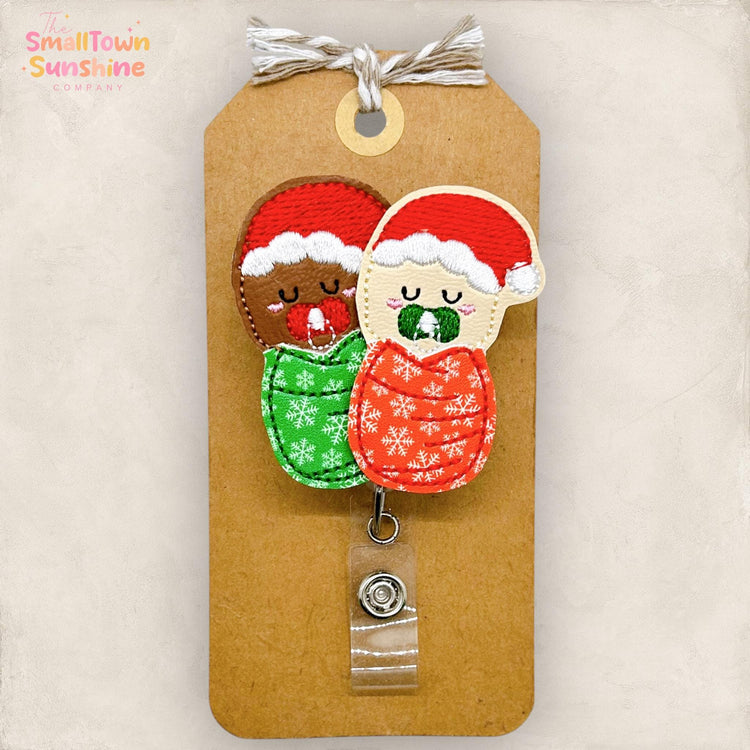 Diverse Christmas Babies Badge Reel, L&D Nurse Badge Clip, Swaddled Baby Badge Reel, NICU Badge Reel, Coworker Gift, Retractable ID Holder