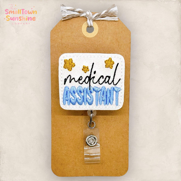Medical Assistant Retractable Badge Reel: MA Id Holder, Coworker Gift, Swappable Topper, Lanyard, MRI Safe, Heavy Duty Options | GLITTER