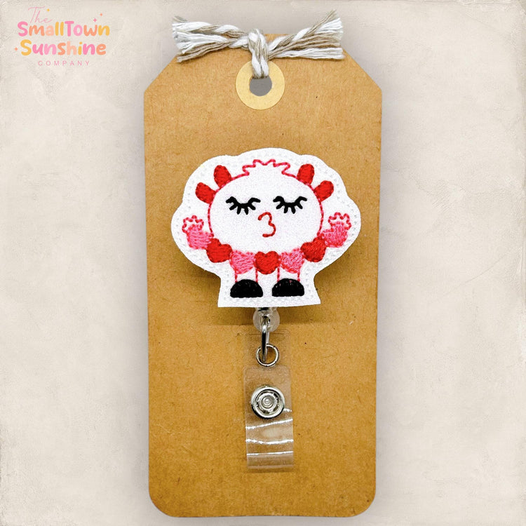 Love Monster Retractable Badge Reel: Valentine ID Holder, Name Tag, Topper, Coworker Gift, Lanyard, MRI Safe, Heavy Duty Options | GLITTER