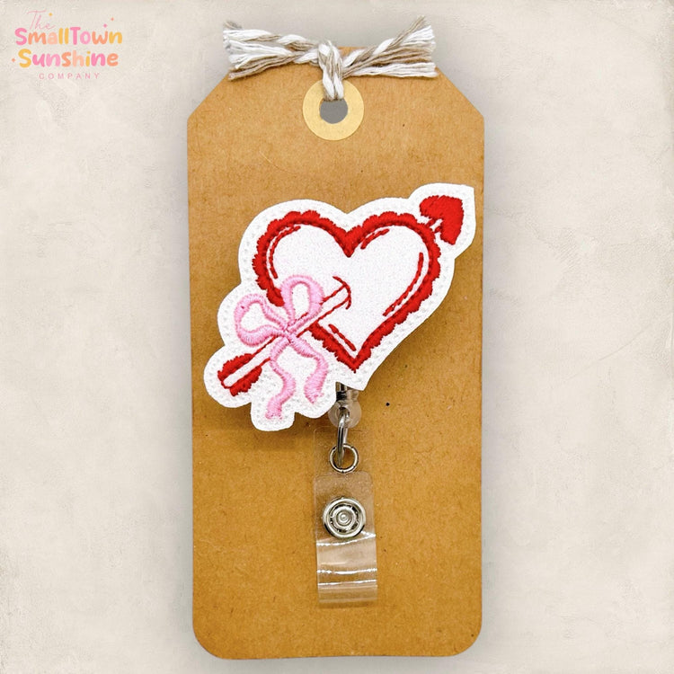 Cupid Bow Heart Retractable Badge Reel: Valentine ID Holder, Name Tag, Topper, Coworker Gift, Lanyard, MRI Safe, Heavy Duty Option | GLITTER
