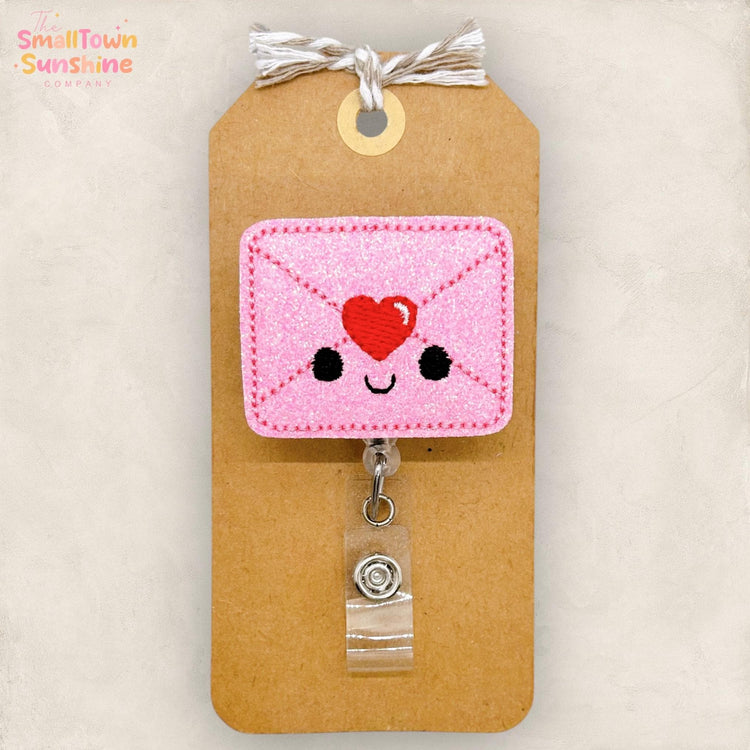 Love Letter Retractable Badge Reel: Valentine ID Holder, Name Tag, Topper, Coworker Gift, Lanyard, MRI Safe, Heavy Duty Options | GLITTER