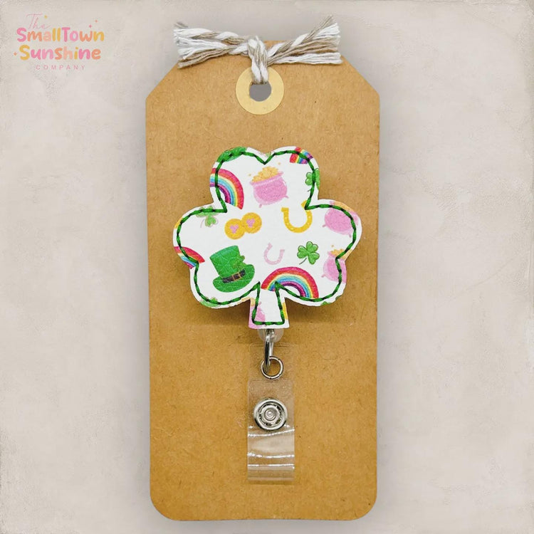 Luck Things Shamrock Retractable Badge Reel: St Patrickβs ID Holder, Name Tag, Topper, Coworker Gift, Lanyard, MRI Safe, Heavy Duty Options