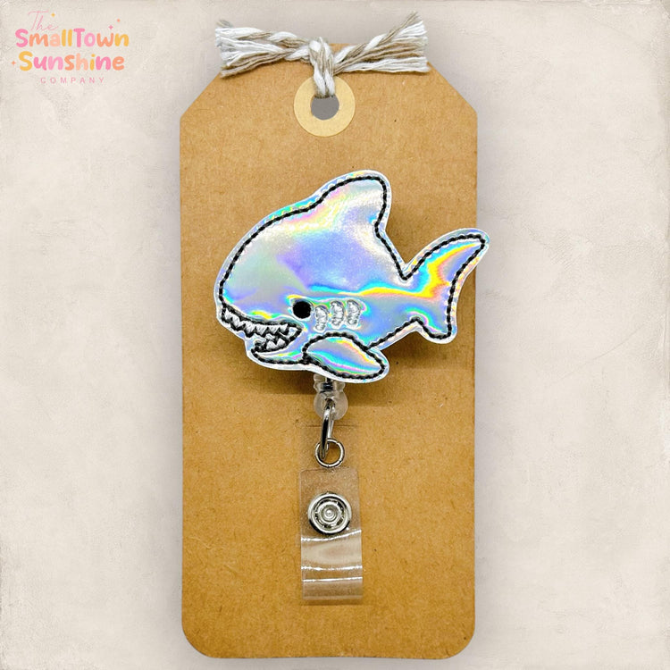 Holographic Shark Retractable Badge Reel: Ocean Animal ID Holder, Name Tag, Topper, Coworker Gift, Lanyard, MRI Safe, Heavy Duty Options