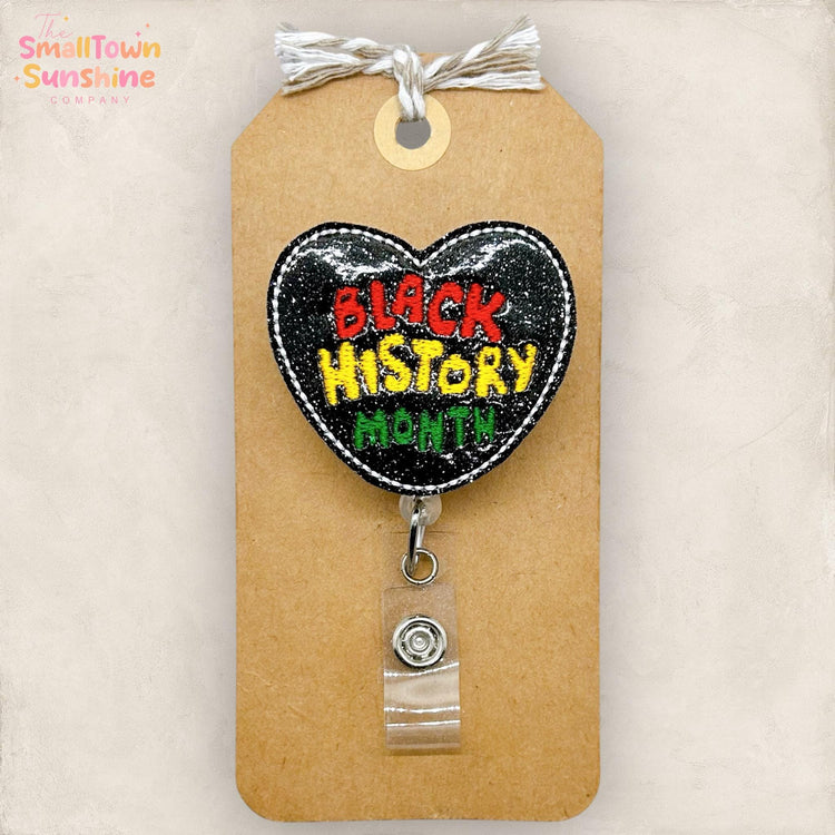 Black History Month Retractable Badge Reel: ID Holder, Name Tag, Swappable Topper, Lanyard, MRI Safe, Heavy Duty Options | GLITTER