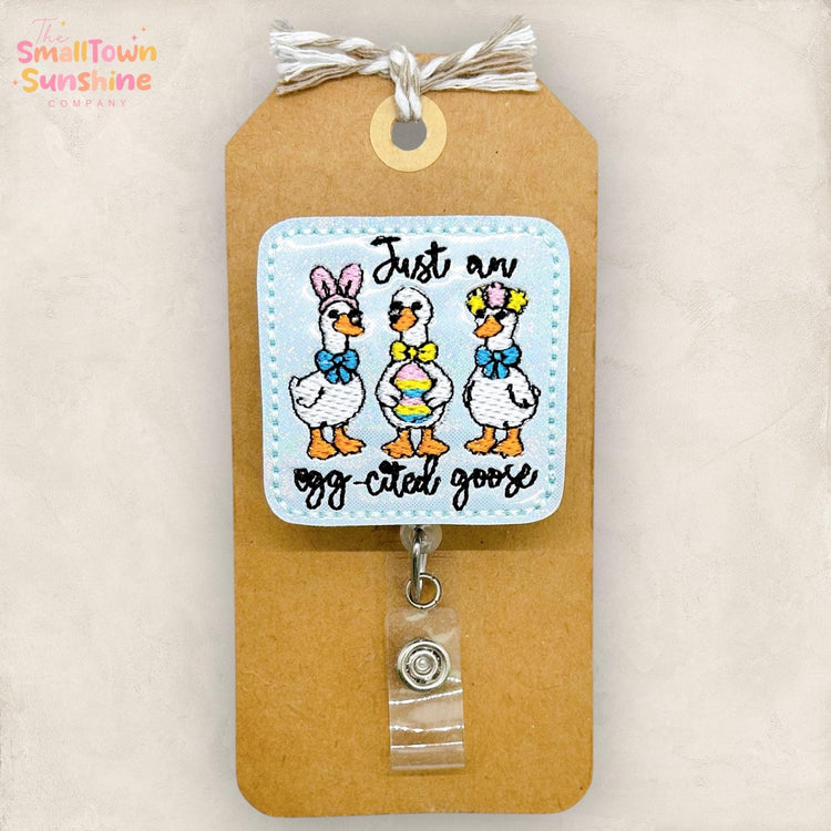 Egg-cited Silly Goose Retractable Badge Reel: Easter ID Holder, Name Tag, Topper, Coworker Gift, Lanyard, MRI Safe, Heavy Duty Options
