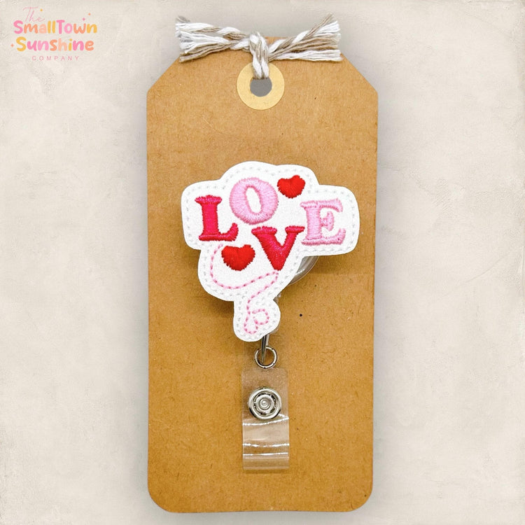 Love Retractable Badge Reel: Valentine ID Holder, Name Tag, Topper, Coworker Gift, Lanyard, MRI Safe, Heavy Duty Options | GLITTER