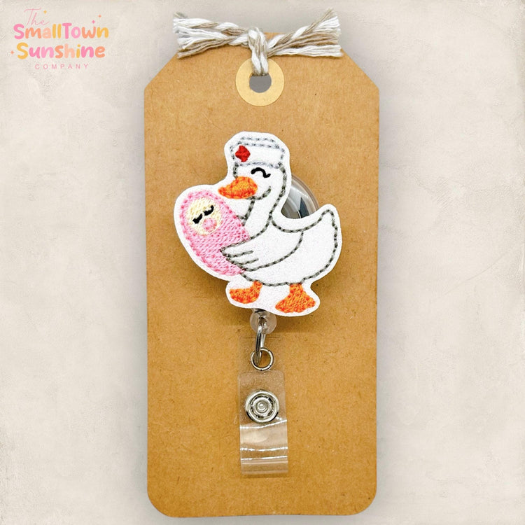 Baby Nurse Goose Retractable Badge Reel: L & D ID Holder, Name Tag, Topper, Coworker Gift, Lanyard, MRI Safe, Heavy Duty Options | GLITTER