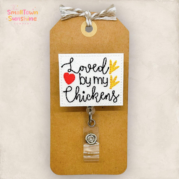 Loved by My Chickens Retractable Badge Reel: ID Holder, Name Tag, Topper, Coworker Gift, Lanyard, MRI Safe, Heavy Duty Options | GLITTER