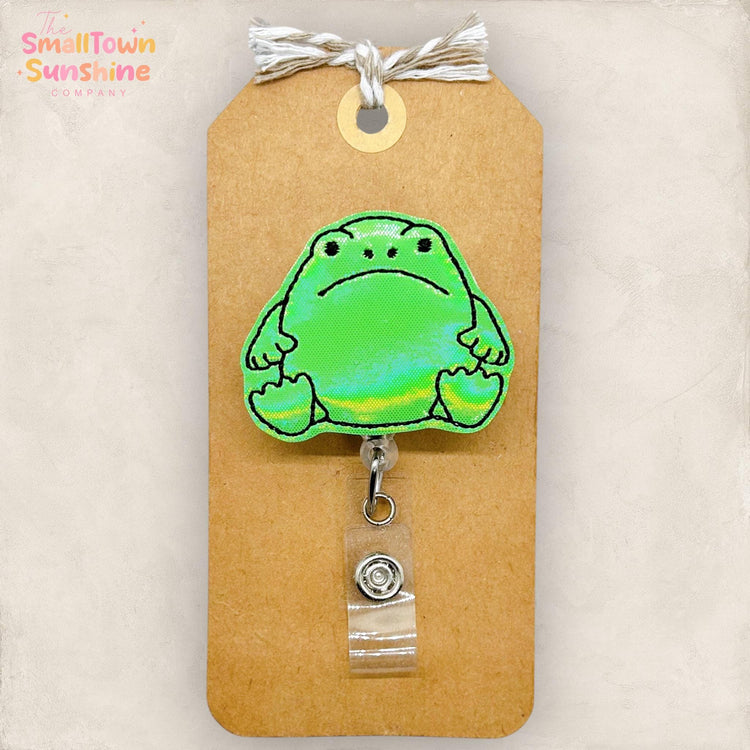 Grumpy Frog Retractable Badge Reel: Jelly Animal ID Holder, Name Tag, Topper, Coworker Gift, Lanyard, MRI Safe, Heavy Duty Options