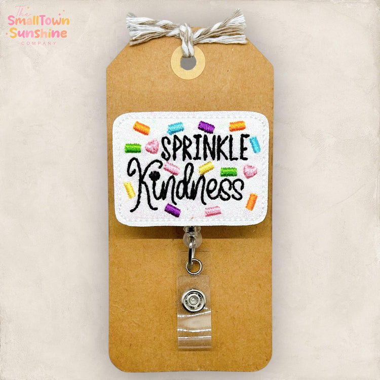 Sprinkle Kindness Retractable Badge Reel: Confetti ID Holder, Name Tag, Topper, Coworker Gift, Lanyard, MRI Safe, Heavy Duty | GLITTER