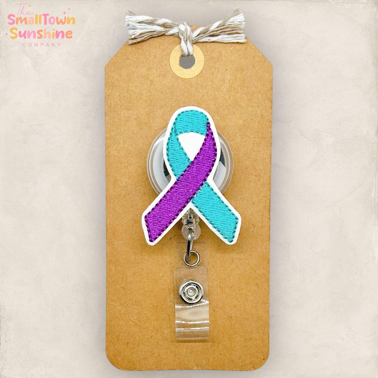 Suicide Awareness Ribbon Retractable Badge Reel: ID Holder, Name Tag, Coworker Gift, Lanyard, MRI Safe, Lanyard, Heavy Duty Option | GLITTER