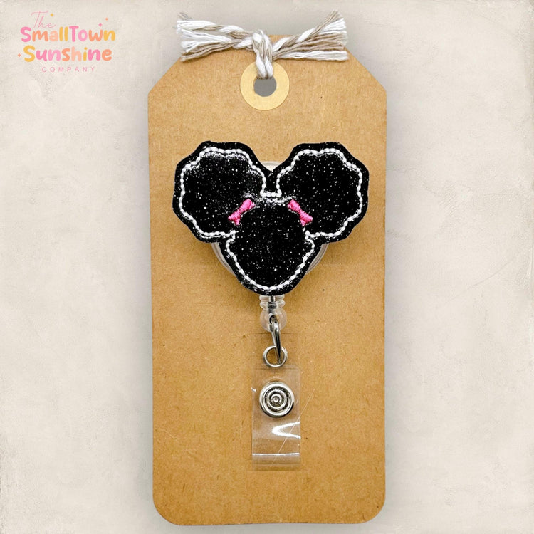 Afro Puff Girl Retractable Badge Reel: Black History Month ID Holder, Name Tag, Swappable Topper, Lanyard, MRI Safe, Heavy Duty | GLITTER