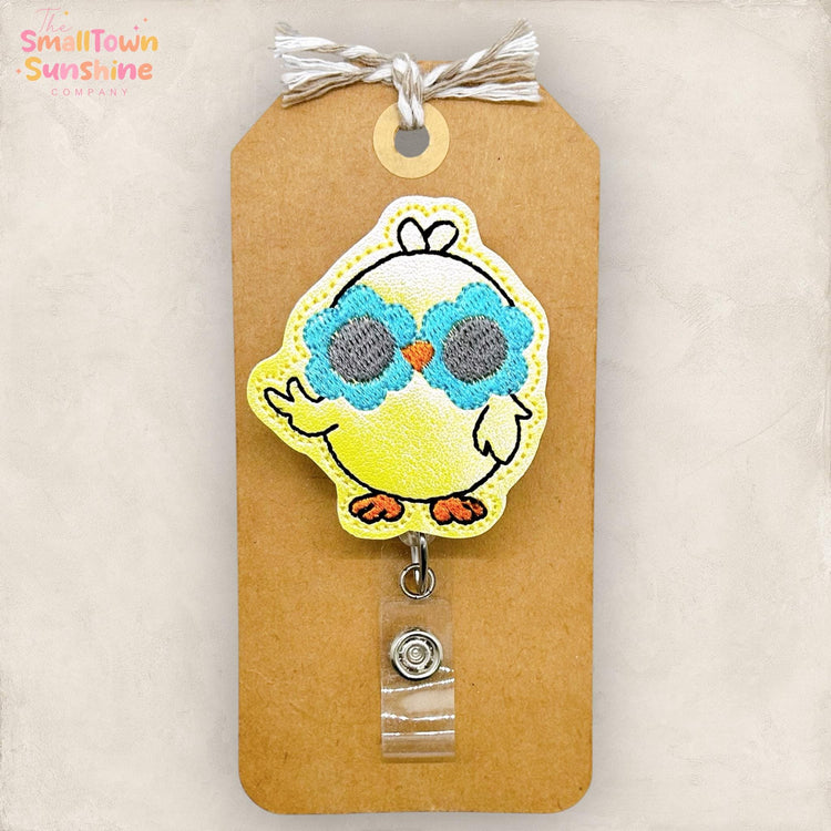 Groovy Chick Retractable Badge Reel: Easter ID Holder, Name Tag, Swappable Topper, Coworker Gift, Lanyard, MRI Safe, Heavy Duty Options