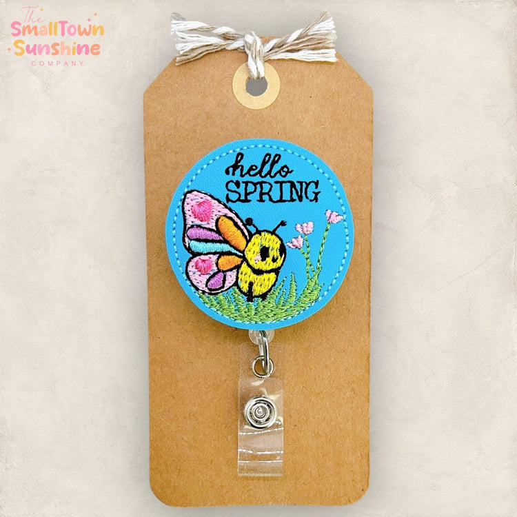 Hello Spring Retractable Badge Reel: Butterfly ID Holder, Name Tag, Swappable Topper, Coworker Gift, Lanyard, MRI Safe, Heavy Duty Options
