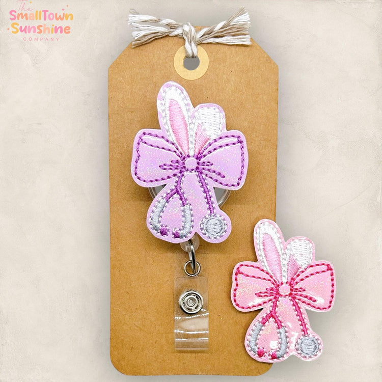 Bunny Bow Stethoscope Retractable Badge Reel: Easter ID Holder, Name Tag, Topper, Coworker Gift, Lanyard, MRI Safe, Heavy Duty Options