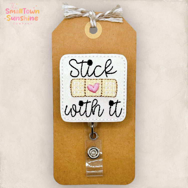 Stick With It Retractable Badge Reel: Encouraging ID Holder, Name Tag, Topper, Coworker Gift, Lanyard, MRI Safe, Heavy Duty | GLITTER