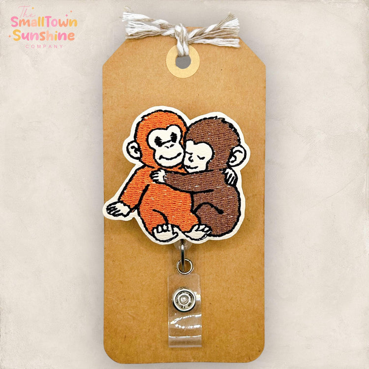 Punch Monkey Retractable Badge Reel: Zoo Animal Plush ID Holder, Name Tag, Swappable Topper, Coworker Gift, MRI Safe, Heavy Duty Options