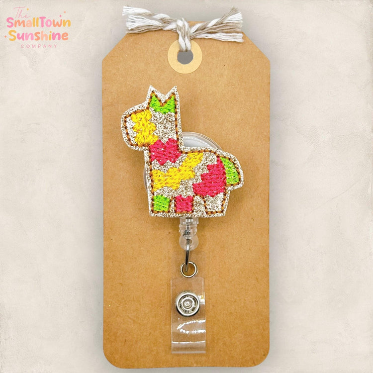 Piñata Retractable Badge Reel: Party ID Holder, Cinco De Mayo Topper, Name Tag, Coworker Gift, Lanyard, MRI Safe, Heavy Duty | GLITTER