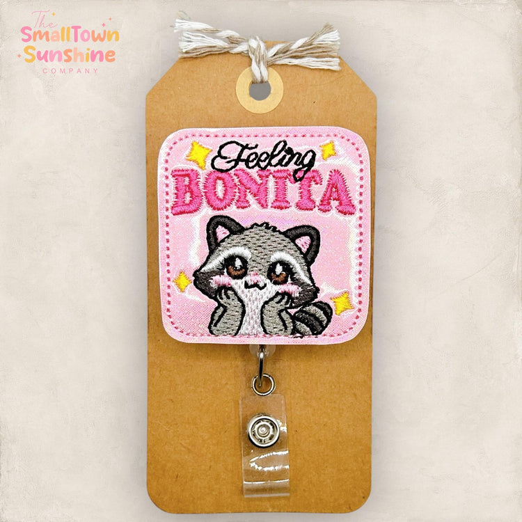 Feeling Bonita Retractable Badge Reel: Cute Raccoon ID Holder, Name Tag, Topper, Coworker Gift, MRI Safe, Heavy Duty Options