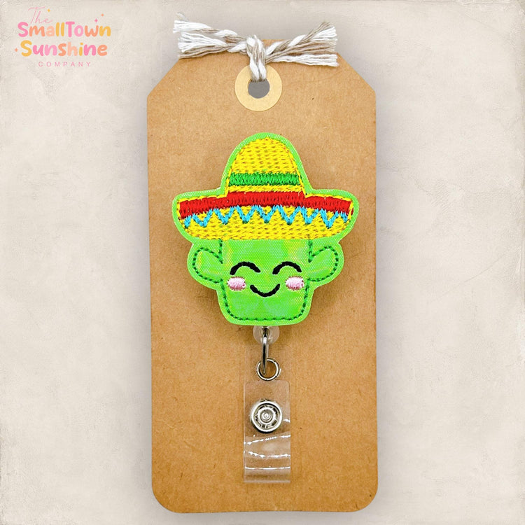 Sombrero Cactus Retractable Badge Reel: ID Holder, Name Tag, Swappable Topper, Coworker Gift, Lanyard, MRI Safe, Heavy-Duty Options