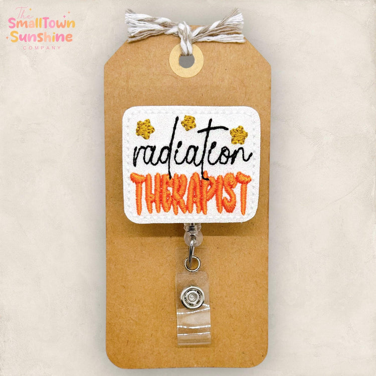 Radiation Therapist Retractable Badge Reel: Radiotherapist ID Holder, Coworker Gift, Topper, Lanyard, MRI Safe, Heavy Duty Option | GLITTER