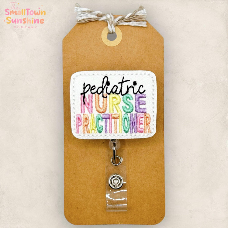 Pediatric Nurse Practitioner Retractable Badge Reel: NP Id Holder, Name Tag, Topper, Coworker Gift, Lanyard, MRI Safe, Heavy Duty | GLITTER