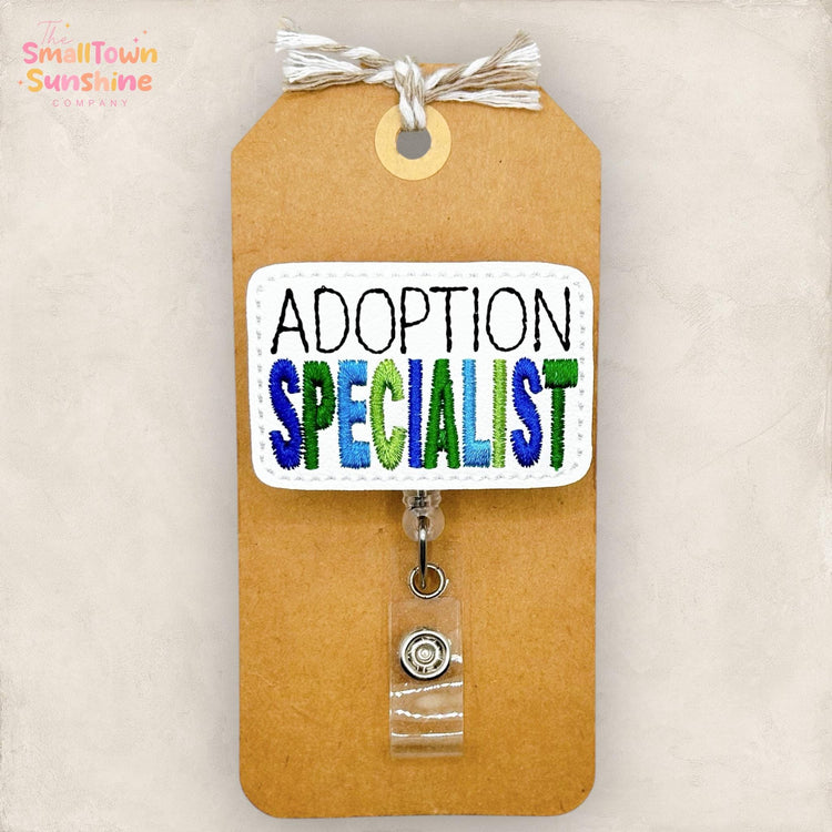 Adoption Specialist Badge Reel, Adopt Badge Clip, Social Worker Badge, Nurse Badge Reel, Coworker Gift, Retractable ID Holder | GLITTER