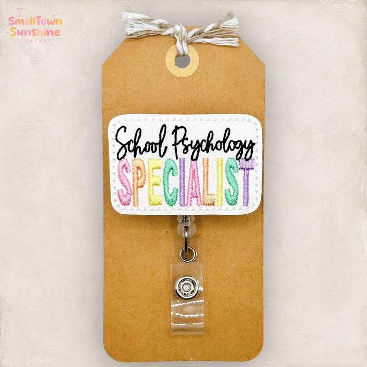 School Psych Specialist Badge Reel: Psychology ID Holder, Name Tag, Topper, Coworker Gift, Lanyard, MRI Safe, Heavy Duty Options | GLITTER