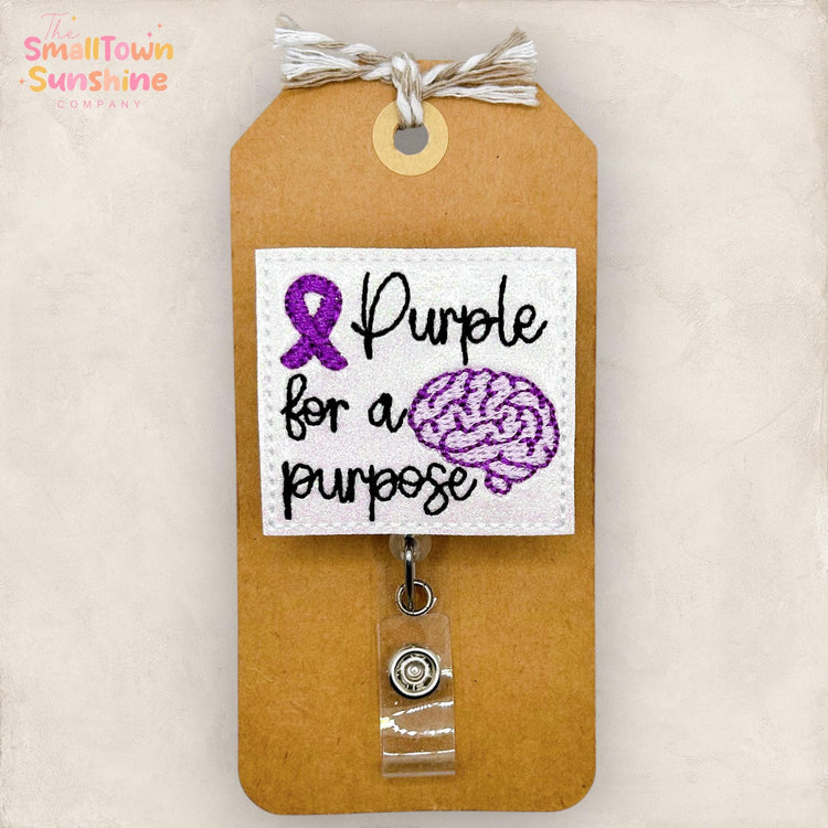 Purple for a Purpose Retractable Badge Reel: Epilepsy ID Holder, Name Tag, Topper, Coworker Gift, Lanyard, MRI Safe Options | GLITTER
