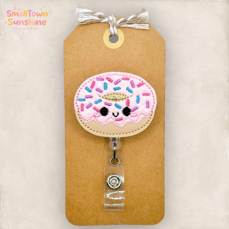 Sprinkle Donut Retractable Badge Reel: Cute Food ID Holder, Name Tag, Swappable Topper, Coworker Gift, MRI Safe, Heavy Duty Options