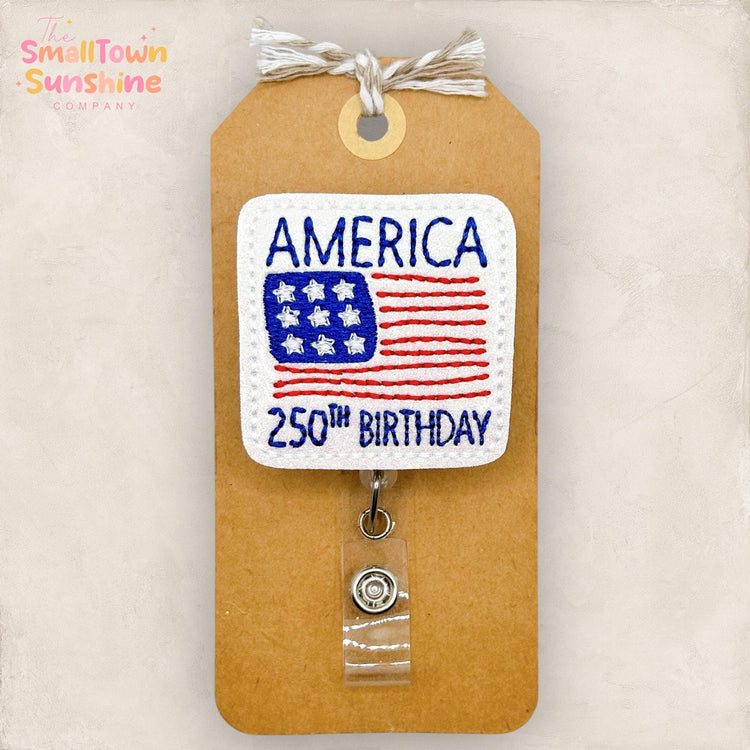 America 250th Birthday Retractable Badge Reel: Patriotic ID Holder, Name Tag, Topper, Coworker Gift, Lanyard, MRI Safe, Heavy Duty | GLITTER