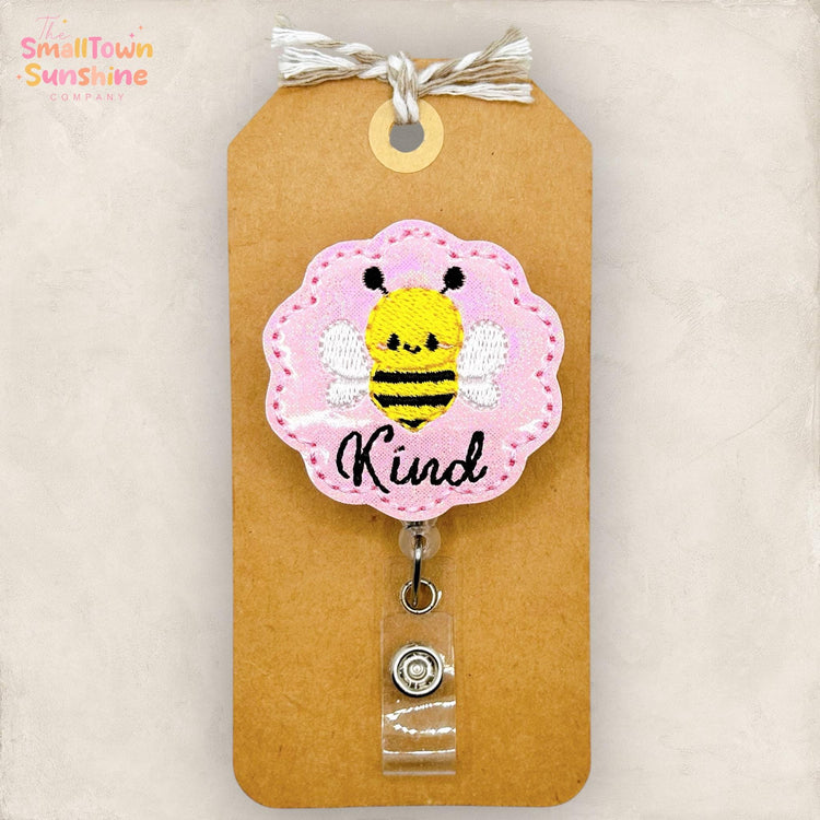 Bee Kind Retractable Badge Reel: Affirmation ID Holder, Name Tag, Topper, Coworker Gift, Lanyard, MRI Safe, Heavy Duty Options