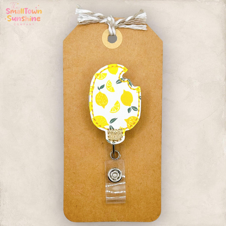 Lemon Popsicle Retractable Badge Reel, Summer ID Holder, Name Tag, Topper, Coworker Gift, Lanyard, MRI Safe, Heavy Duty Options