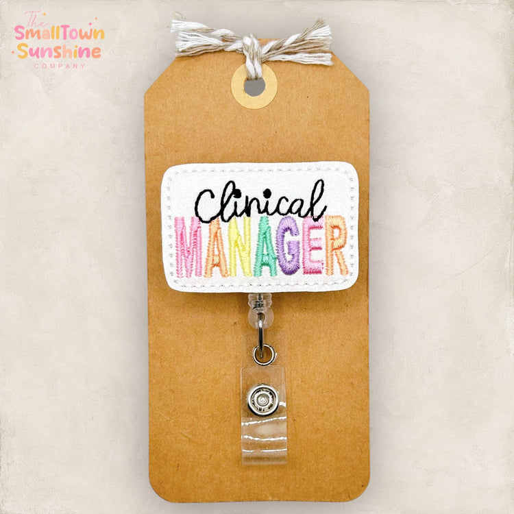 Clinical Manager Retractable Badge Reel: Clinic ID Holder, Name Tag, Topper, Coworker Gift, Lanyard, MRI Safe, Heavy Duty Option | GLITTER