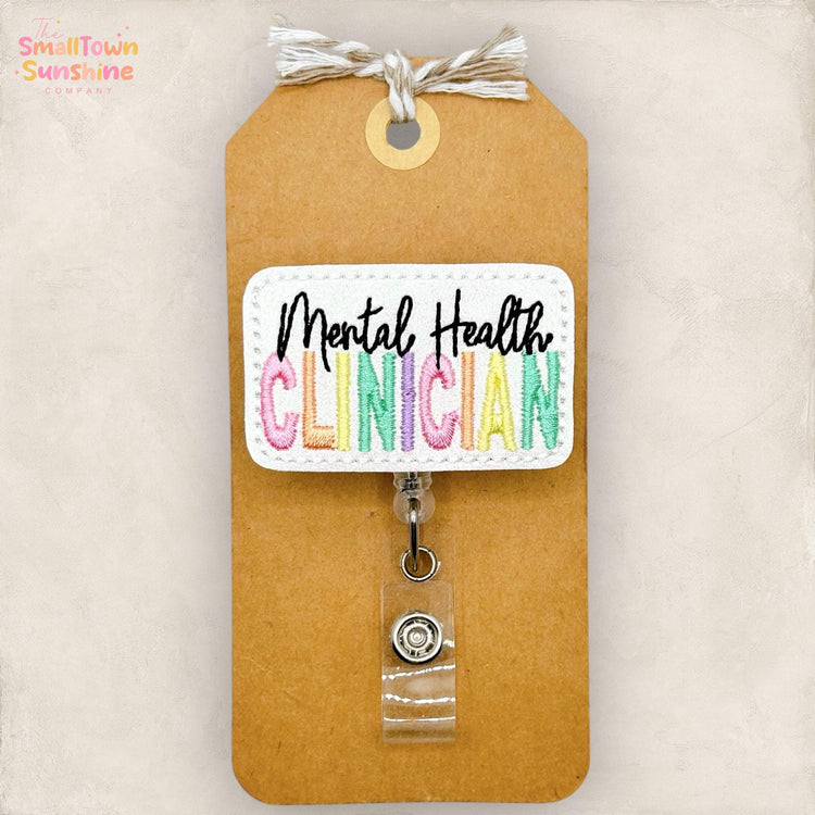 Mental Health Clinician Retractable Badge Reel: ID Holder, Name Tag, Topper, Coworker Gift, Lanyard, MRI Safe, Heavy Duty Options | GLITTER