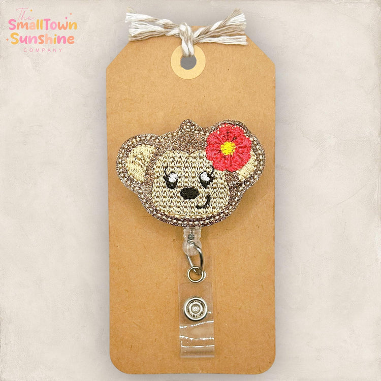 Tropical Monkey Retractable Badge Reel: Summer ID Holder, Name Tag, Topper, Coworker Gift, Lanyard, MRI Safe, Heavy Duty Options | GLITTER