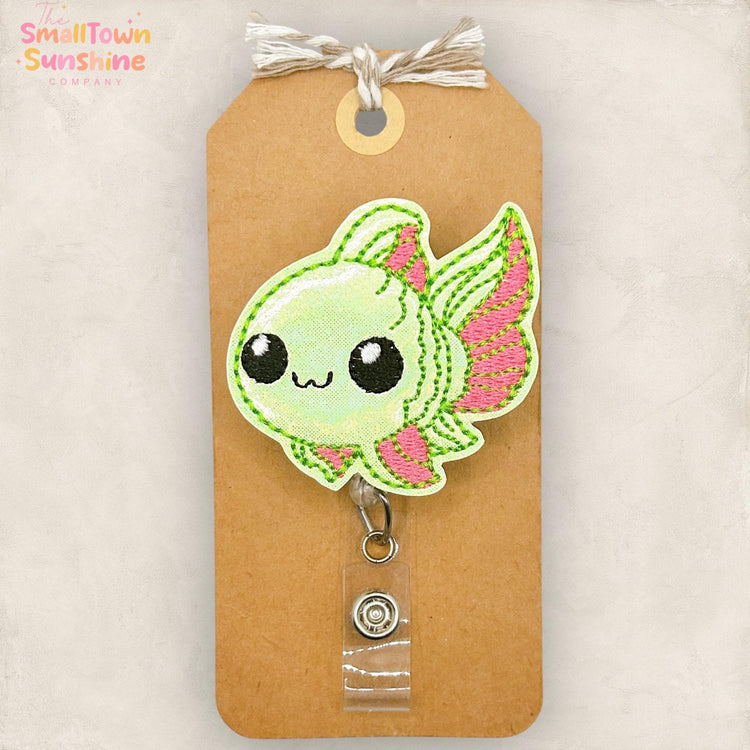Tropical Fish Retractable Badge Reel: Summer ID Holder, Name Tag, Swappable Topper, Coworker Gift, Lanyard, MRI Safe, Heavy Duty Options